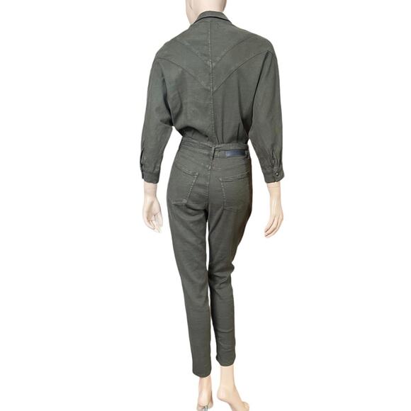 The Kooples Studded Kaki Linen Belted Jumpsuit Size 1 French Brand True To Size - Picture 2 of 15